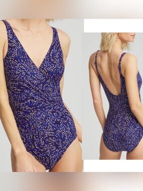 MIRACLESUIT Spotlight Oceanus One Piece Swimsuit Size 8 Plum Multi Tummy Control